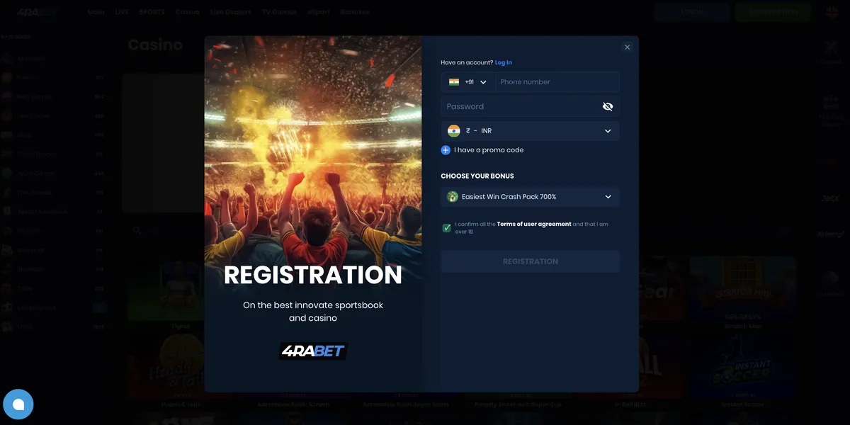 Registration on 4Rabet